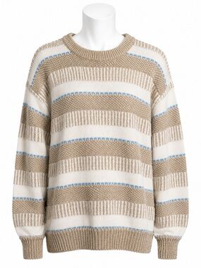 Size L Vintage IZOD Women’s Cotton Linen Blend Chunky Knit Sweater Beige